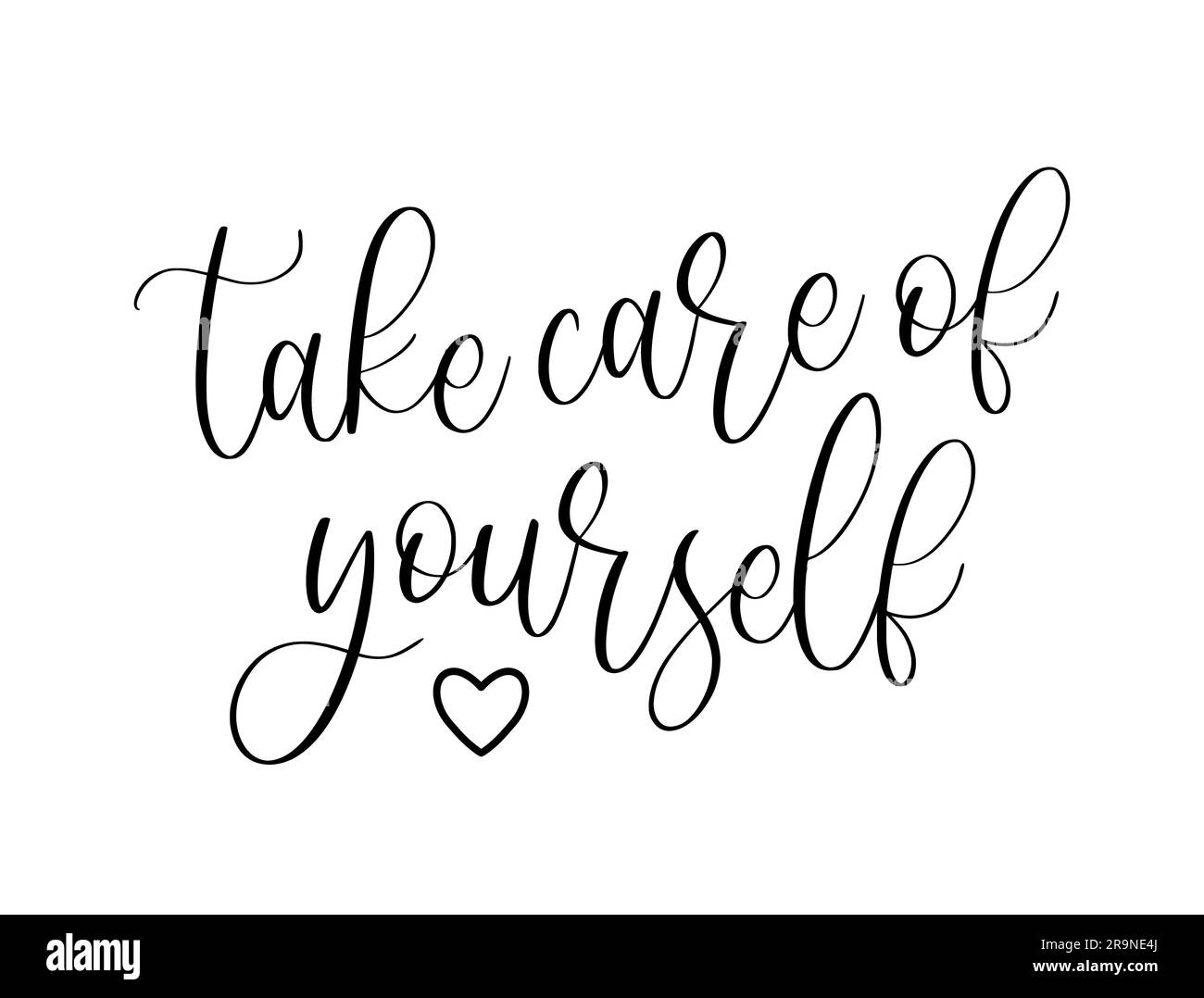 Illustrazione vettoriale della citazione scritta "prenditi cura di te". Auto-cura e concetto di tendenza positivo per il corpo. Stampa moderna del testo calligrafico per fas Illustrazione Vettoriale