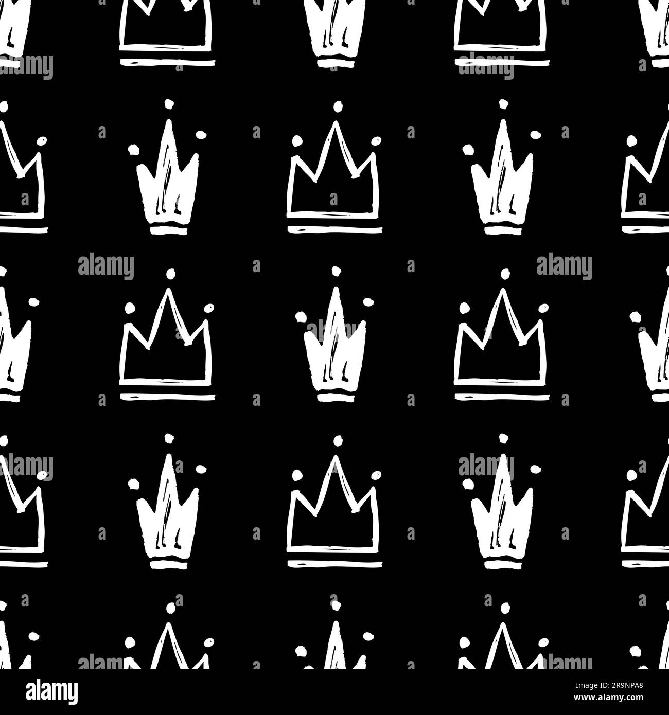 Motivo vettoriale senza cuciture con silhouette astratte disegnate a mano delle corone Illustrazione Vettoriale