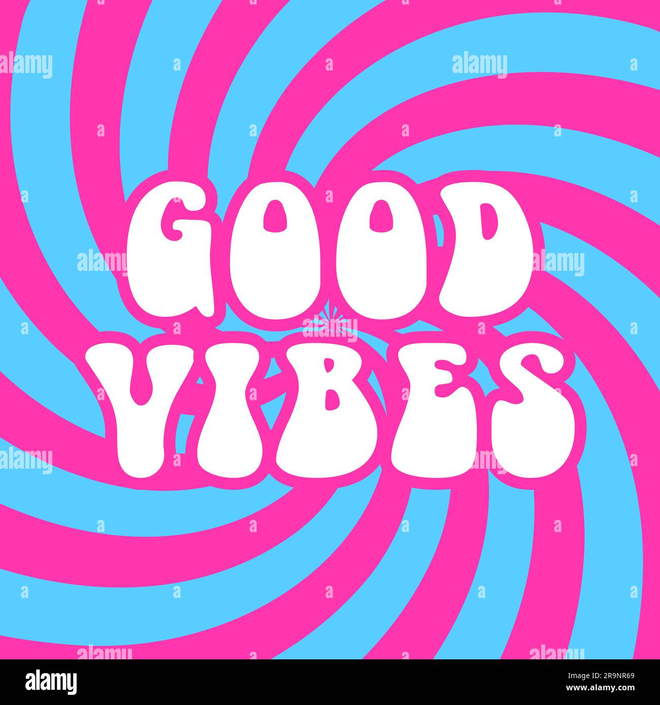 Grafica astratta e vettoriale retrò anni '60, hippie anni '70 con scritte Good Vibes e sfondo pop art moderno. Modello vintage per la moda Illustrazione Vettoriale