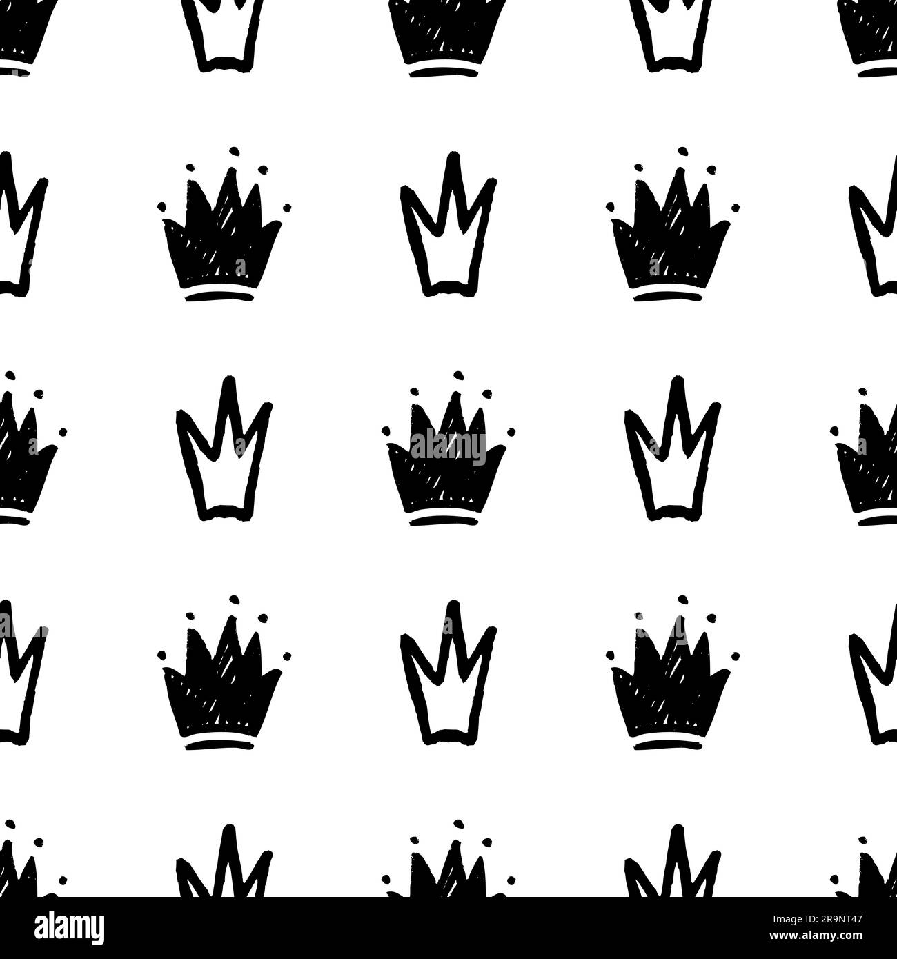 Motivo vettoriale senza cuciture con silhouette astratte disegnate a mano delle corone Illustrazione Vettoriale