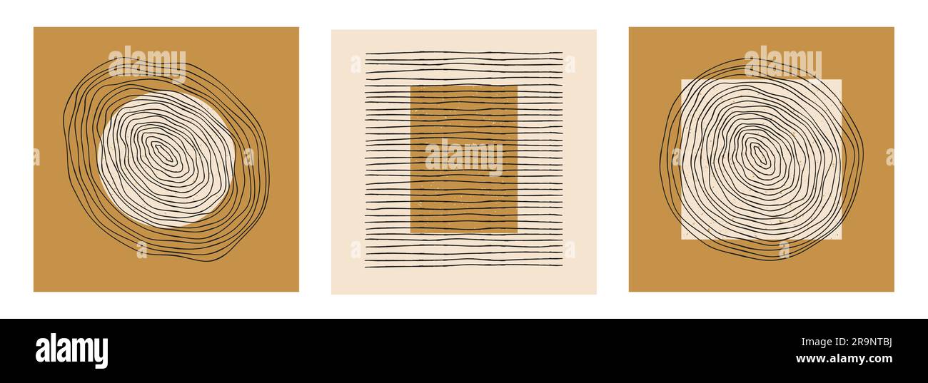 Set vettoriale di poster di progettazione geometrica minimalista boho astratta. Schede creative di modelli alla moda con composizioni di forme primitive per la decorazione delle pareti, p Illustrazione Vettoriale
