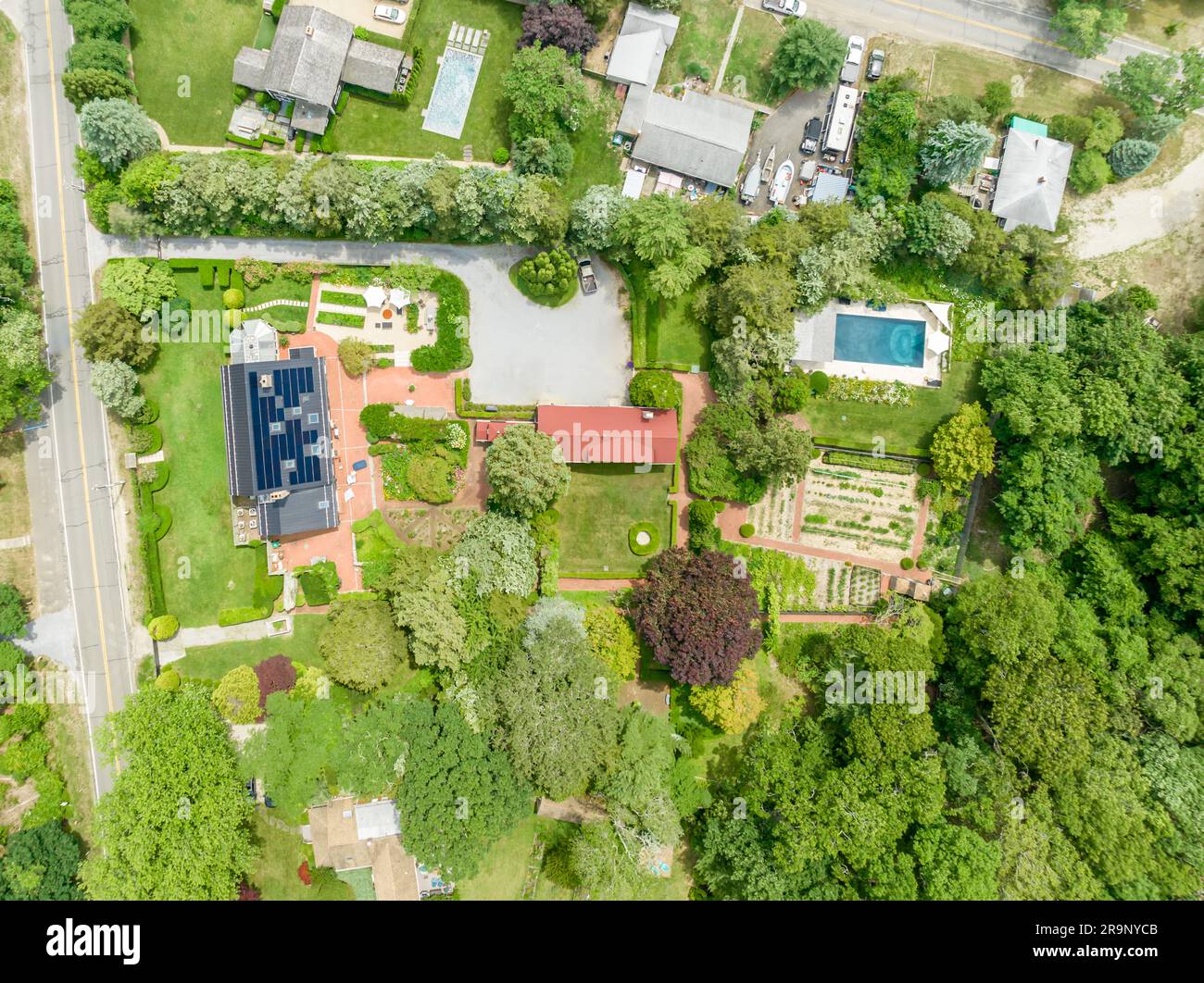 Vista aerea della casa di Judith e gerson leibers a est di hampton, ny Foto Stock