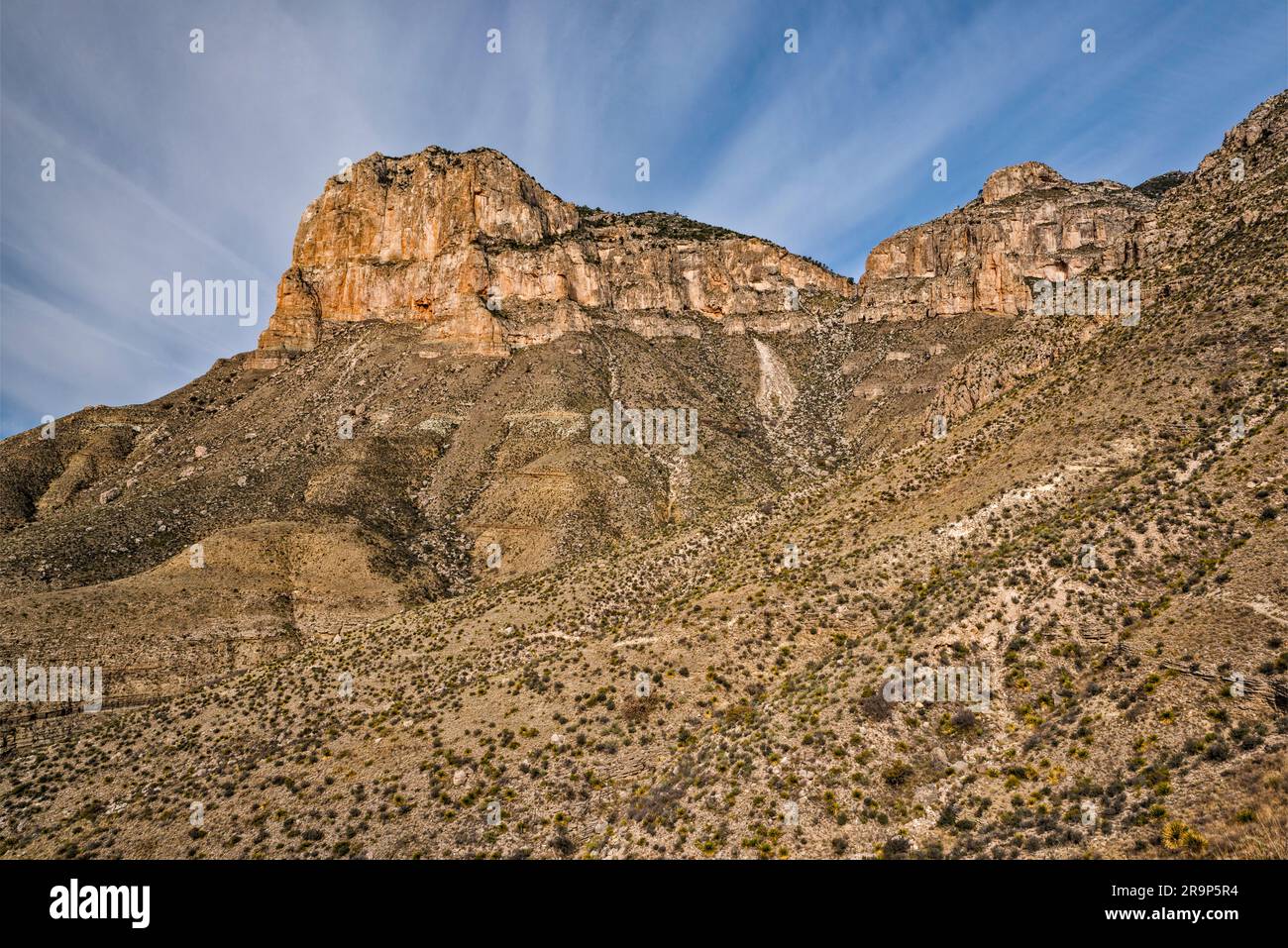 El Capitan, Guadalupe Peak, vista dall'El Capitan Trail, Guadalupe Mountains National Park, Texas, Stati Uniti Foto Stock