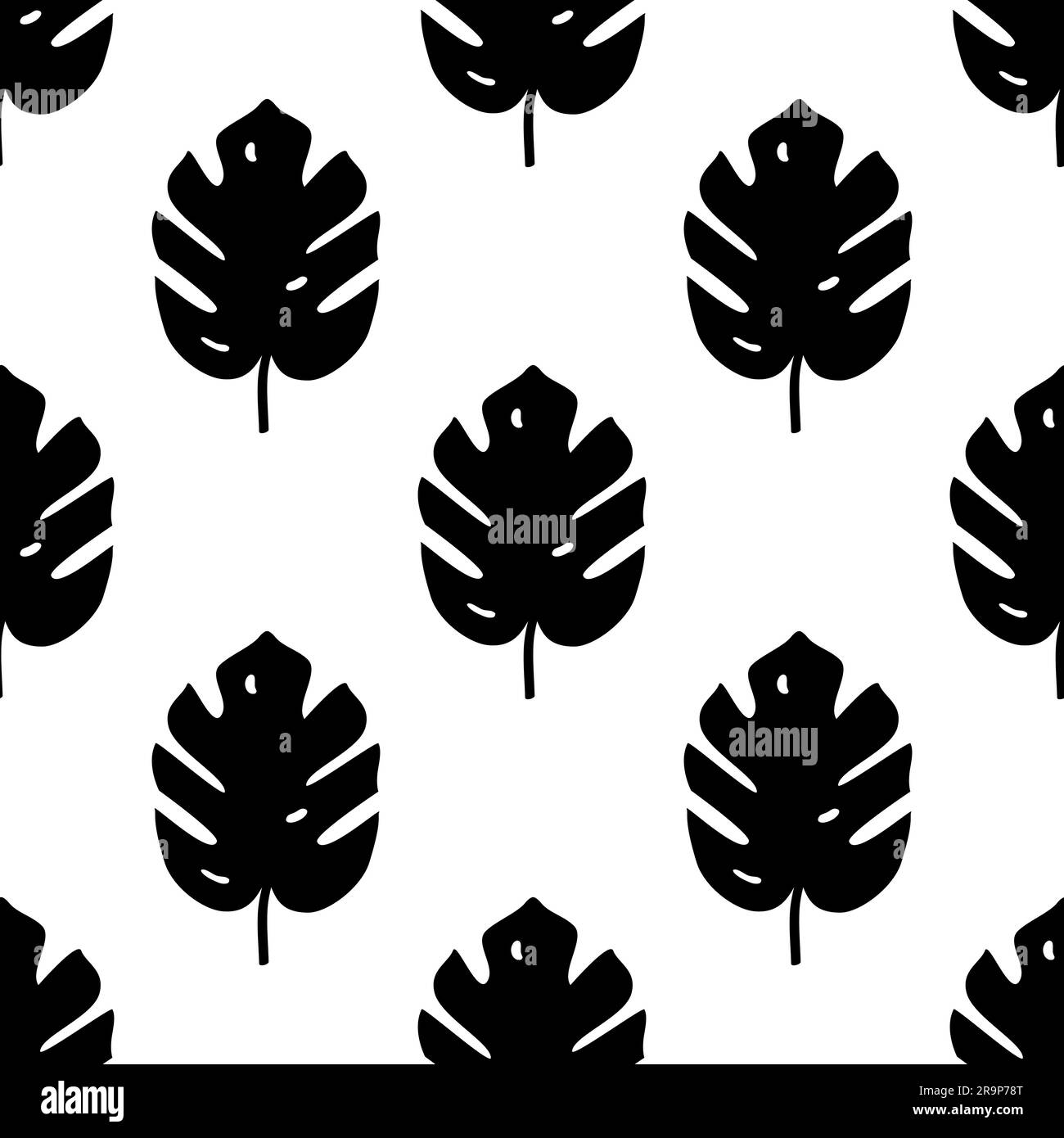 Pattern vettoriale senza cuciture con foglie di palma monstera. Elegante design estivo tropicale. Illustrazione Vettoriale