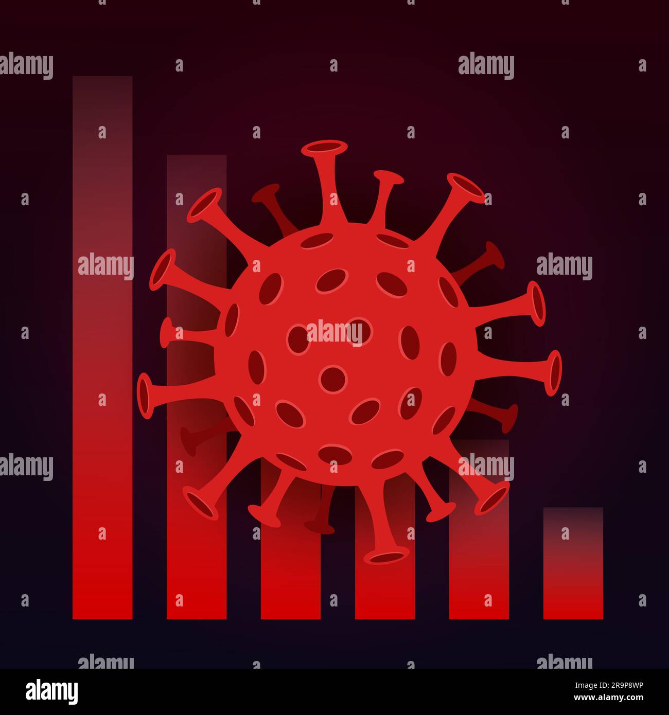 Illustrazione del concetto vettoriale dell'impatto del coronavirus sulla borsa valori e sull'economia globale. Il virus COVID-19 causa la caduta del mercato. Illustrazione Vettoriale