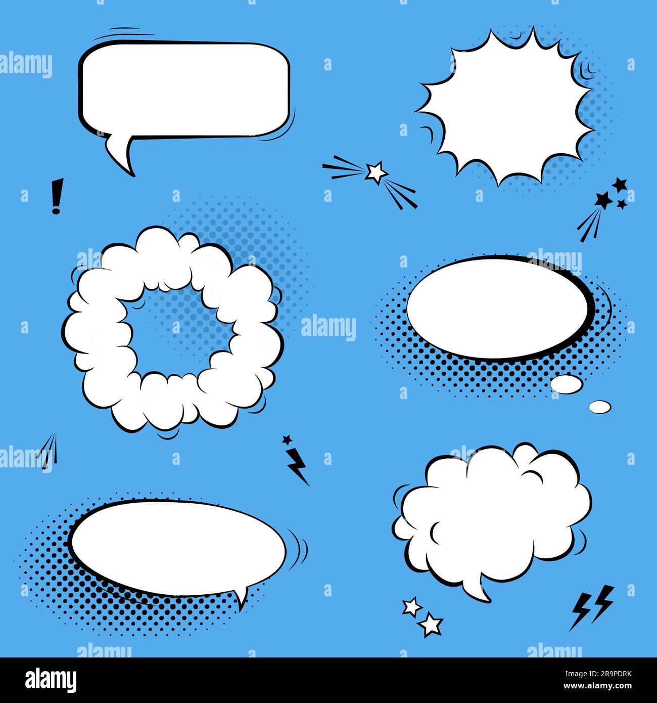 Set vettoriale con fumetti, stelle e ombre di mezzitoni Illustrazione Vettoriale