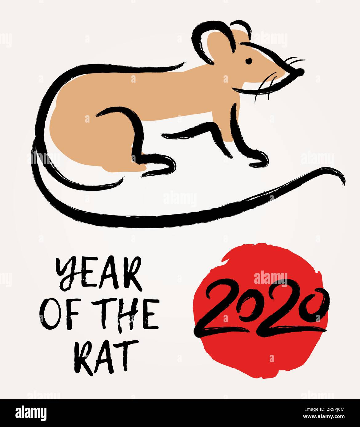 Illustrazione vettoriale con segno zodiacale cinese - Rat. Mouse decorativo - simbolo di felice anno nuovo 2020. Biglietti d'auguri, poster, striscioni alla moda Illustrazione Vettoriale