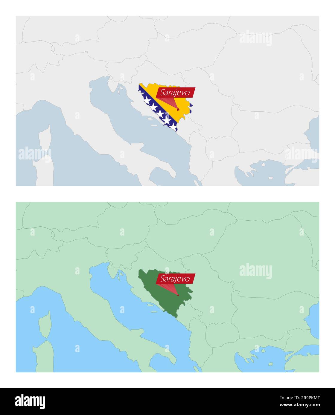 Mappa della Bosnia ed Erzegovina con la spilla della capitale del paese