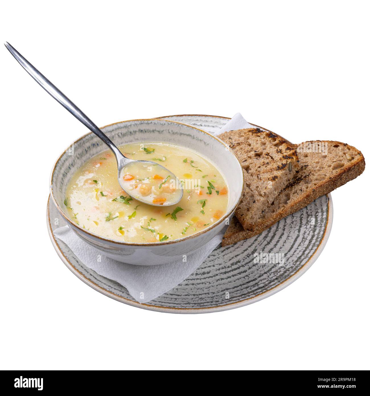 Zuppa di ceci, menu di zuppe del ristorante su sfondo bianco Foto Stock