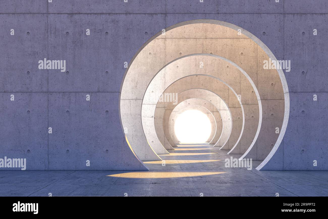 struttura con pareti in cemento e aperture circolari. rendering 3d. Foto Stock