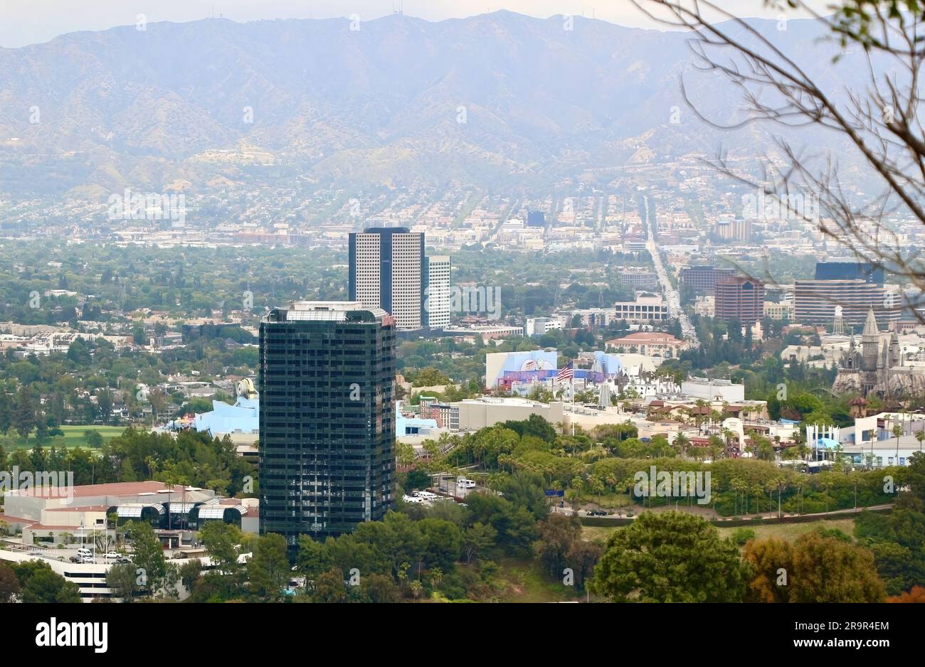 Vista panoramica di Universal City e degli studi fotografici di Los Angeles California USA Foto Stock