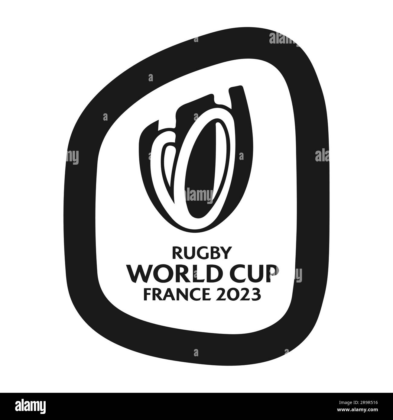 Logo Vector di colore nero della Coppa del mondo di rugby 2023 in Francia e sfondo bianco, illustrazione vettoriale immagine modificabile astratta Illustrazione Vettoriale