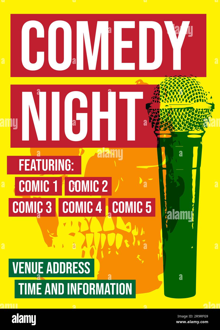 Poster stand up Comedy, post notturno o banner per eventi, microfono aperto per brochure di cabaret o opuscolo a5 a4 a3 a2 Standup comedy show Illustrazione Vettoriale