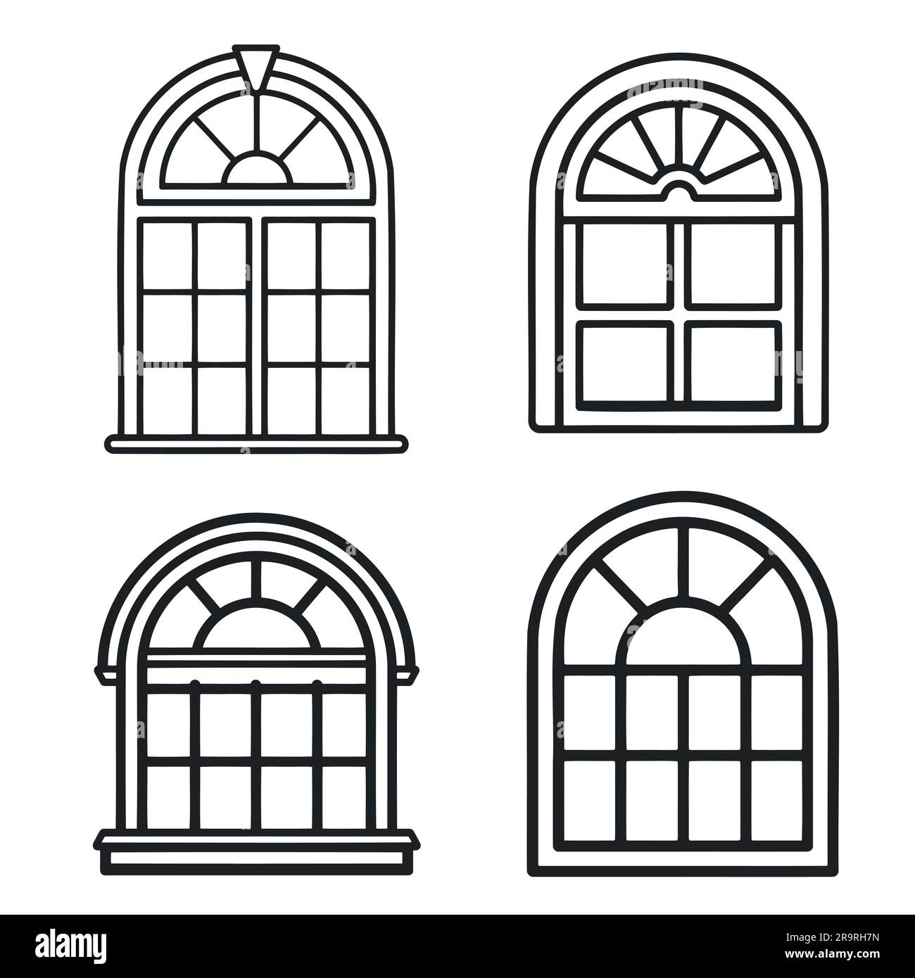 Consente di impostare finestre retro isolate su sfondo bianco. Illustrazione del disegno a mano. Illustrazione Vettoriale