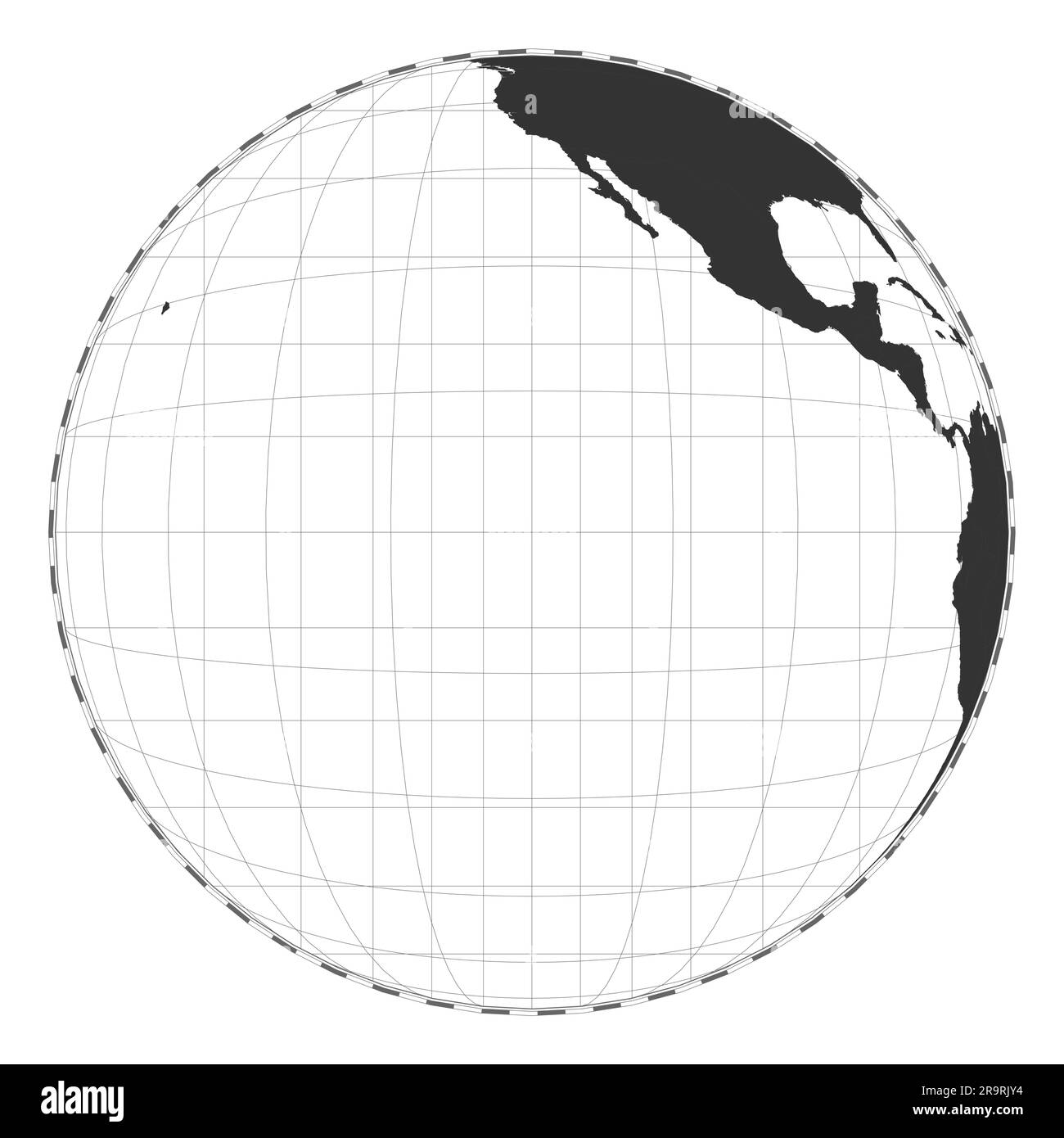 Mappa vettoriale del mondo. Proiezione satellitare (prospettiva inclinata). Mappa geografica del mondo pianeggiante con linee di latitudine e longitudine. Illustrazione Vettoriale