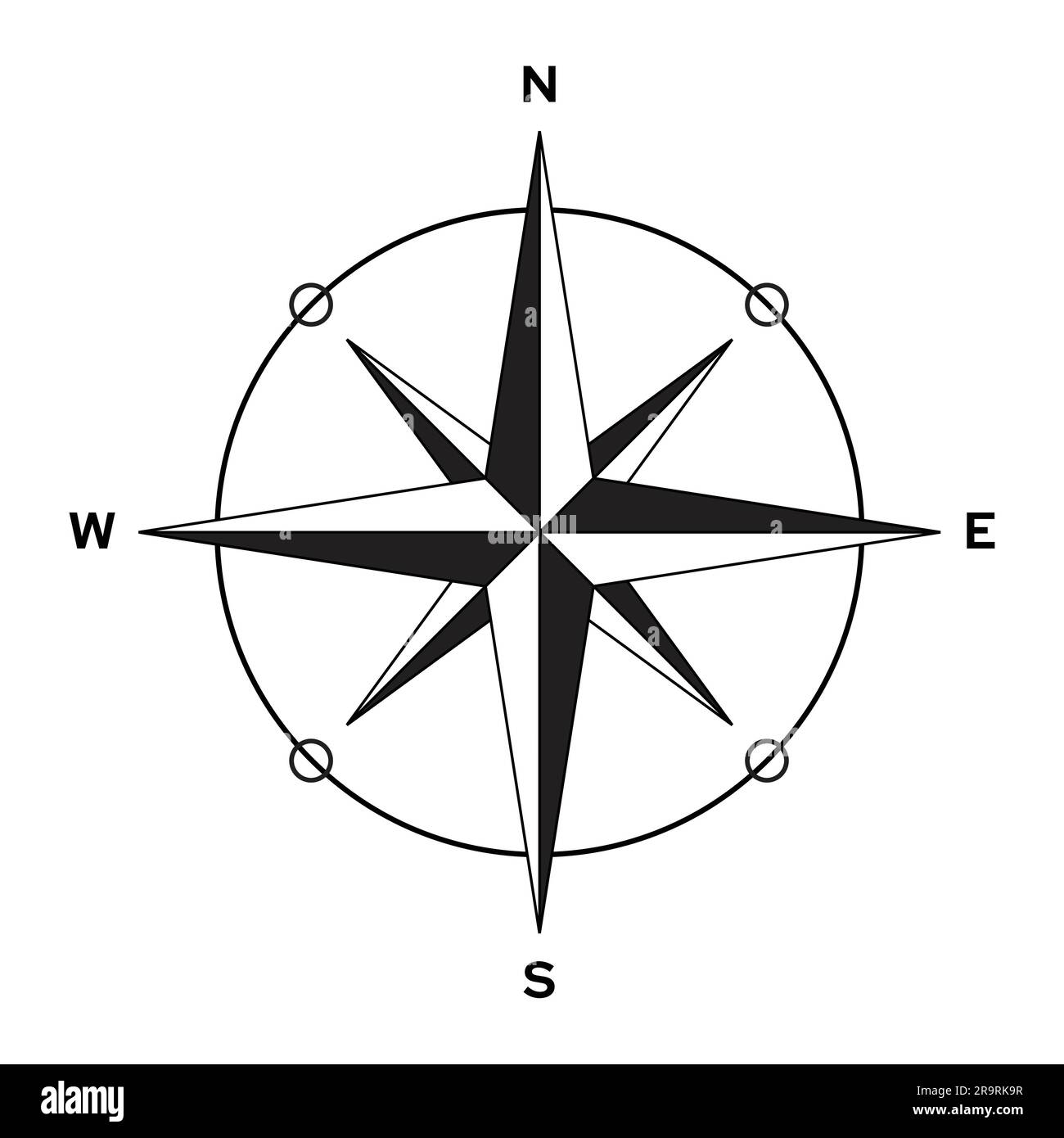 Bussola nera su sfondo bianco, rosetta North West East South Star simbolo forma vento segno vettoriale icona indicatore di direzione Illustrazione Vettoriale