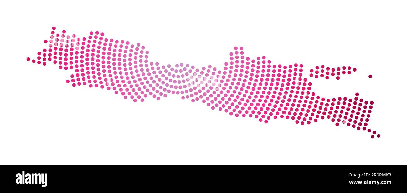 Mappa punteggiata Java. Forma digitale di Java. Icona tecnologica dell'isola con punti sfumati. Illustrazione vettoriale VIBRANT. Illustrazione Vettoriale