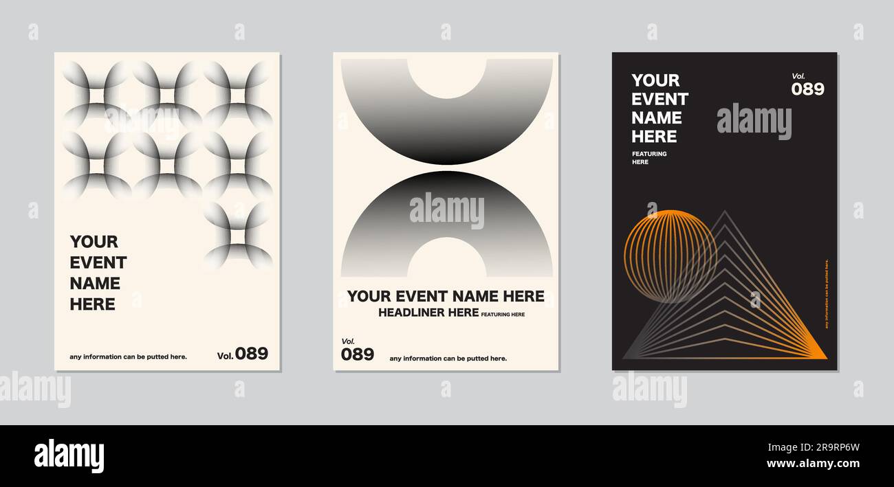 Set di progettazione layout poster film o eventi, elemento forma astratta forma a cerchio gradiente grafico sulla copertina del libro o della rivista. a4 a5 elegante e minimalista Illustrazione Vettoriale