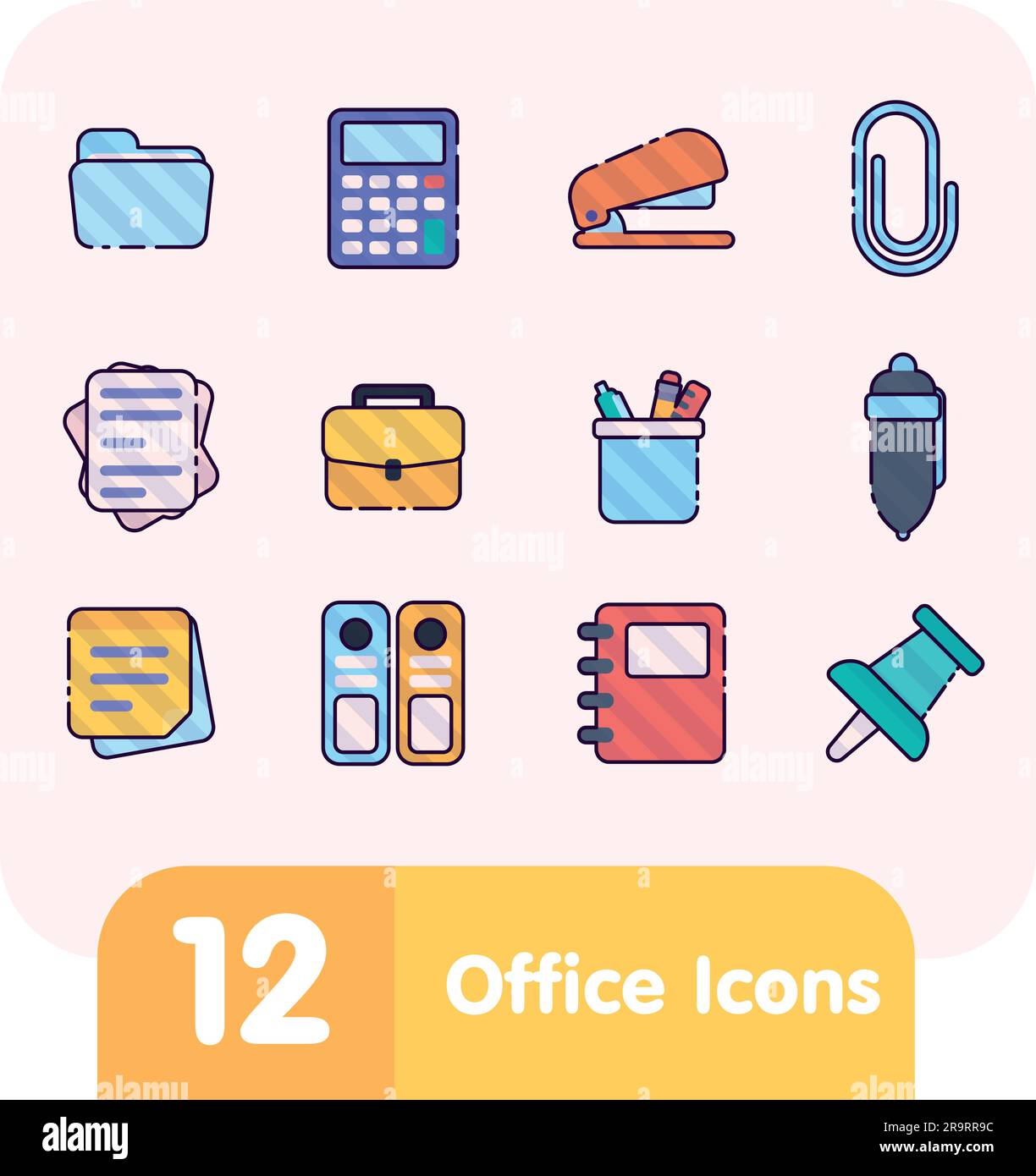 Set di icone colorate per ufficio dello schizzo vettore Illustrazione Vettoriale