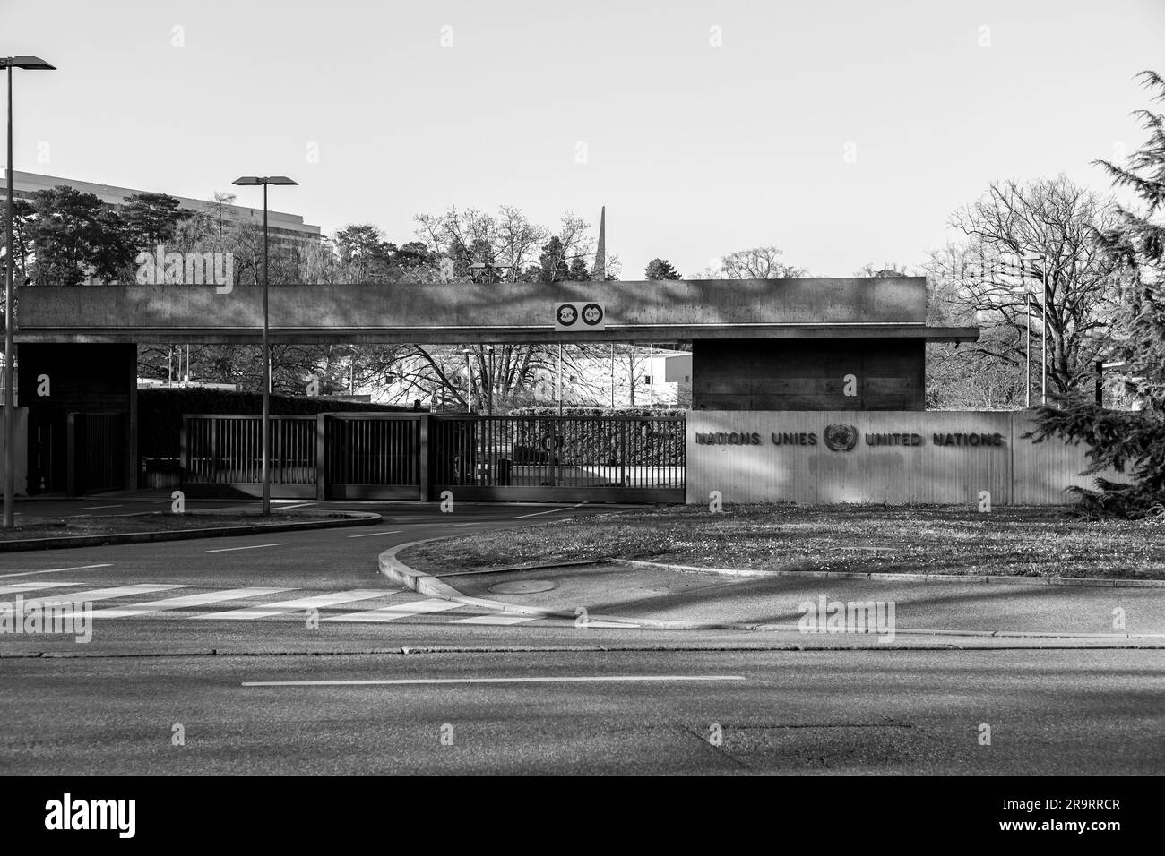 Ginevra, Svizzera - 25 marzo 2022: L'Ufficio delle Nazioni Unite a Ginevra, ospitato nello storico Palais des Nations, è il secondo centro delle Nazioni Unite per grandezza Foto Stock