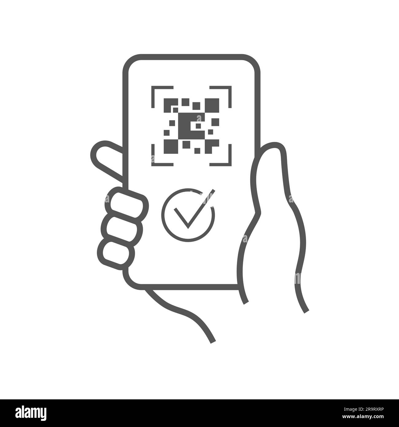 Applicazione mobile, scansione del codice QR nell'icona della linea nera dello smartphone. Noleggio di mezzi di trasporto in città. Pittogramma per Web, app mobile, promo. Elemento di progettazione UI UX Illustrazione Vettoriale