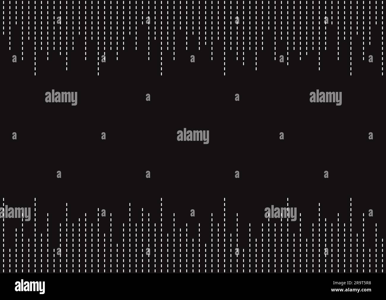 Onda sonora con pattern senza interruzioni. Forma d'onda dello spettro audio astratta. Musica beat. Raggi esplosivi. Telaio Sunburst. Elemento equalizzatore astratto con linee tratteggiate Illustrazione Vettoriale