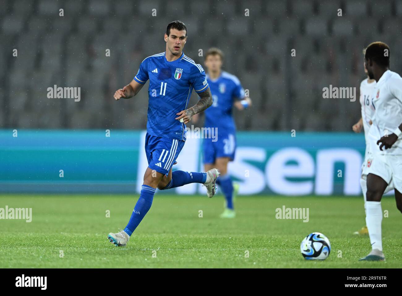 Pietro Pellegri (Italia U21) Durante il campionato UEFA Under 21 Georgia-Romania 2023 partita tra Italia 0-1 Nowey alla Cluj Arena il 28 giugno 2023 a Cluj-Napoca, Romania. (Foto di Maurizio Borsari/AFLO) Foto Stock