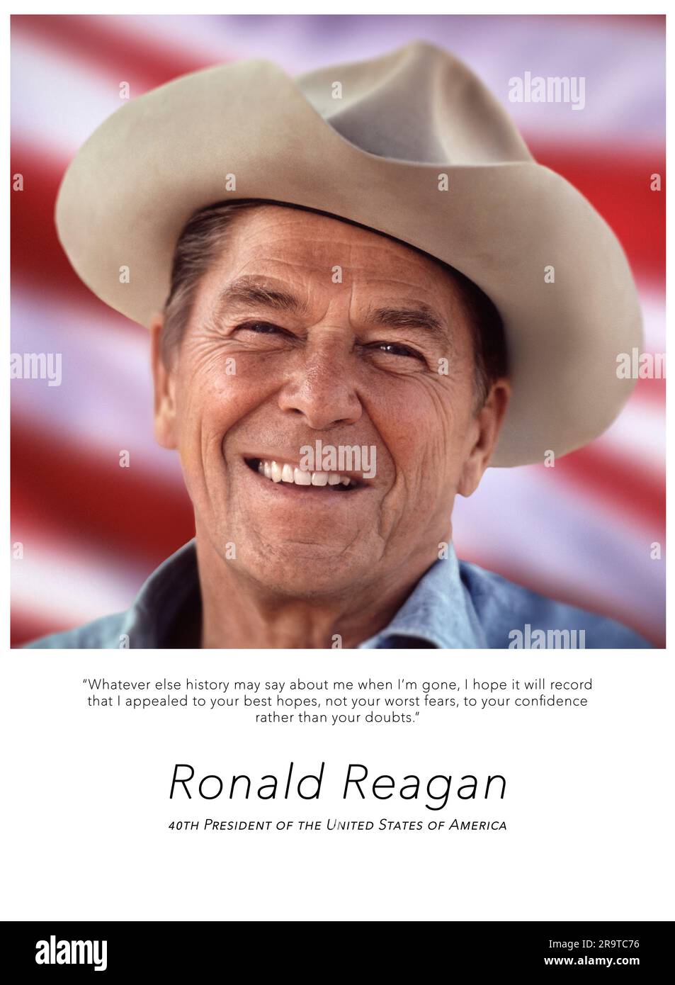 Ritratto di Ronald Reagan, 40° Presidente degli Stati Uniti d'America, con cappello da cowboy Foto Stock