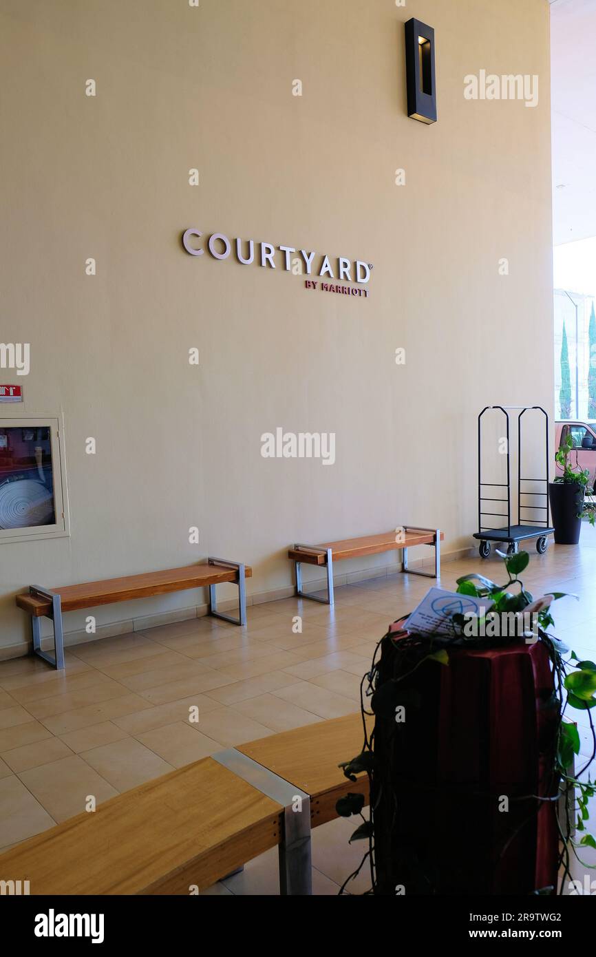 Hotel Courtyard León al Poliforum di León, Guanajuato, Messico; parte della catena Marriott International; alloggio e luoghi di soggiorno a Leon. Foto Stock