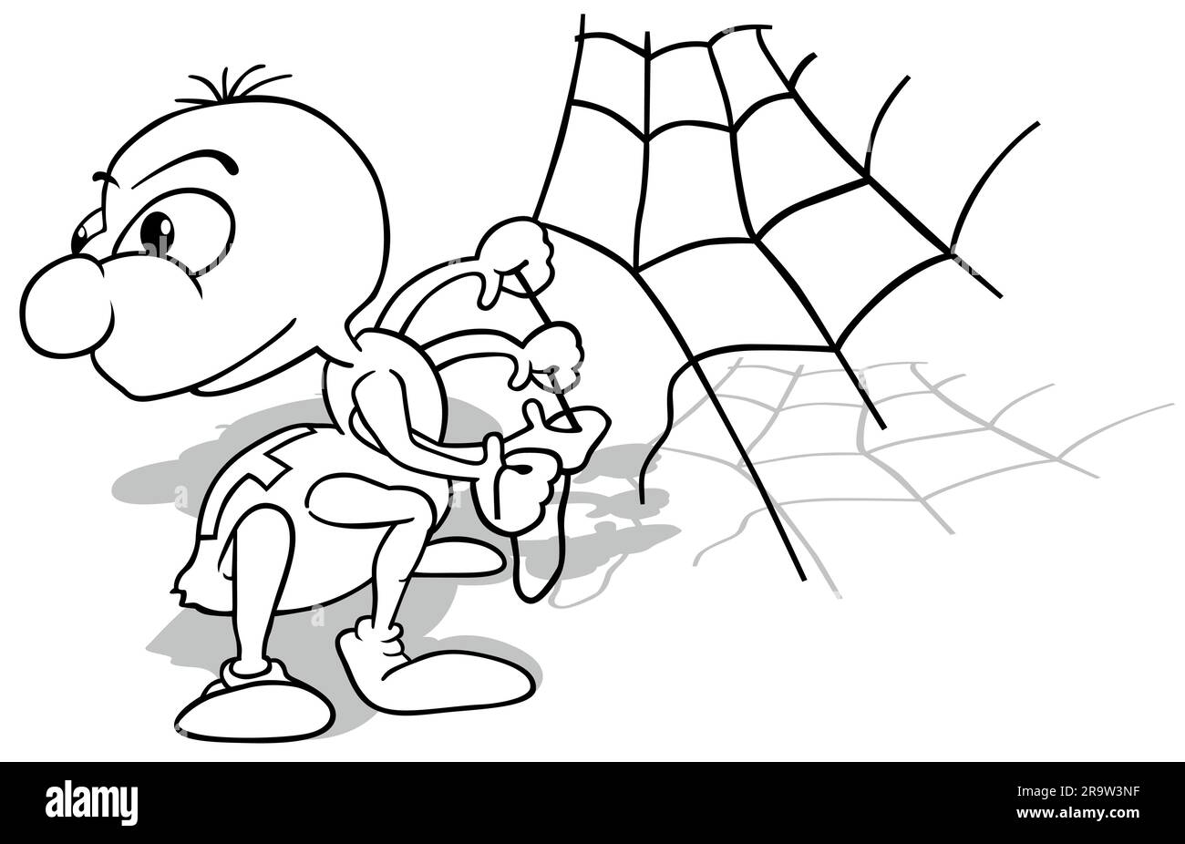 Disegno di un ragno carino che crea una ragnatela Illustrazione Vettoriale