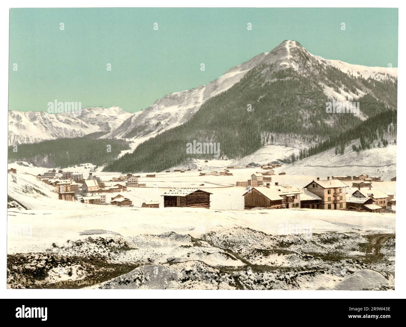 Davos, Dörfli e Seehorn, in inverno, (Grigioni) Graubünden, Svizzera 1890. Foto Stock