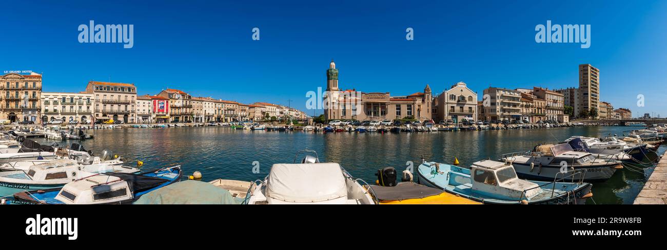 Panorama del canale Peyrade a Sète, Hérault, Occitanie, Francia Foto Stock