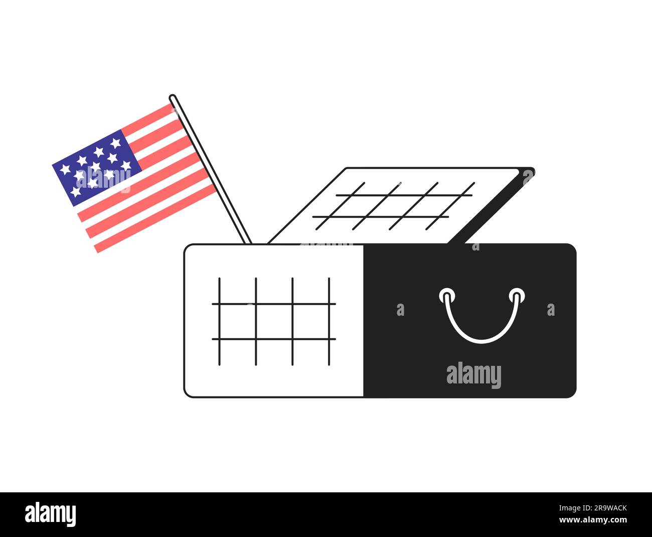 Cestino da picnic con oggetto vettoriale piatto monocromatico bandiera americana Illustrazione Vettoriale
