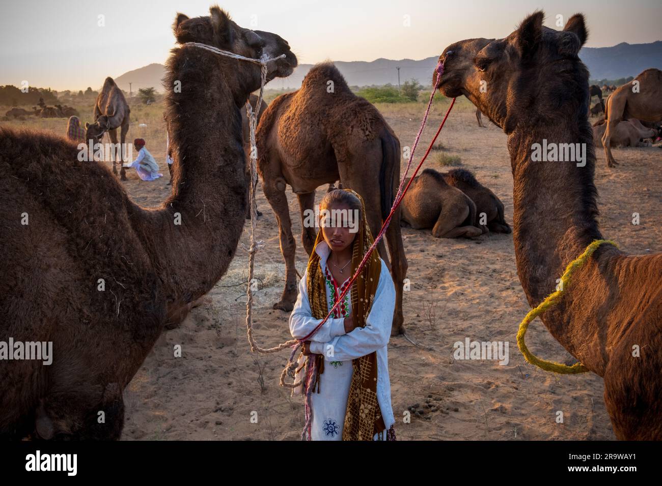 Bella ragazza alla Pushkar Camel Fair, India Foto Stock