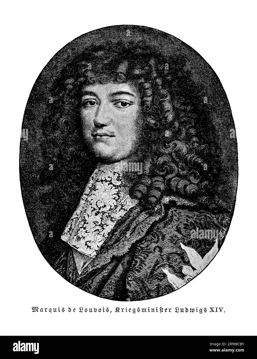 Le Marquis de Louvois, il cui nome completo era Michel le Tellier, fu uno statista francese che servì come Segretario di Stato per la guerra sotto re Luigi XIV dal 1677 fino alla sua morte nel 1691. Louvois fu responsabile dell'organizzazione e della modernizzazione dell'esercito francese, introducendo nuovi metodi di addestramento e implementando un sistema centralizzato di amministrazione e logistica. Supervisionò anche la costruzione di molte delle fortificazioni che proteggevano i confini della Francia, e fu determinante nello sviluppo della marina francese. Louvois giocò un ruolo chiave nelle campagne militari di Luigi XIV, ed era conosciuto f Foto Stock