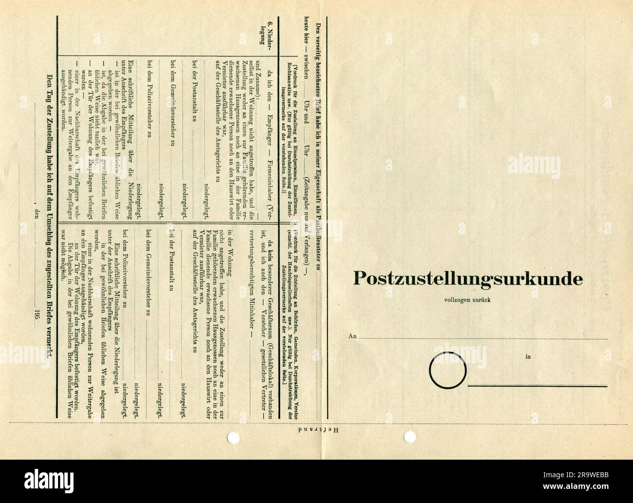 Posta, formulario, Poste federali tedesche, affidavit of service, frontside, a scopo di formazione, 1953, ULTERIORI-DIRITTI-CLEARANCE-INFO-NON-DISPONIBILI Foto Stock