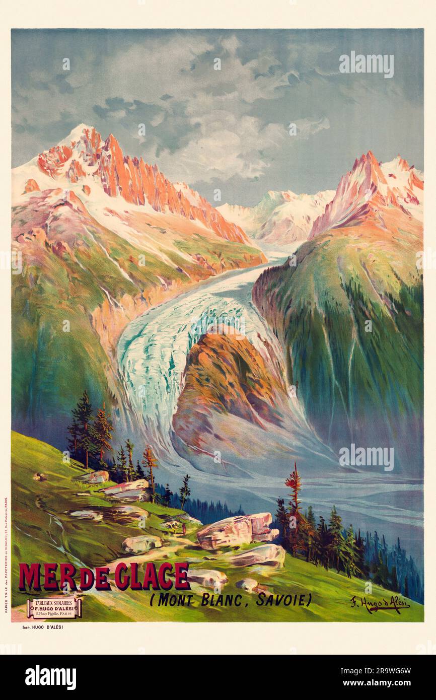 Mer de Glace. Mont Blanc, Savoie di F. Hugo d'Alési (1849-1906). Poster pubblicato nel 1898 in Francia. Foto Stock