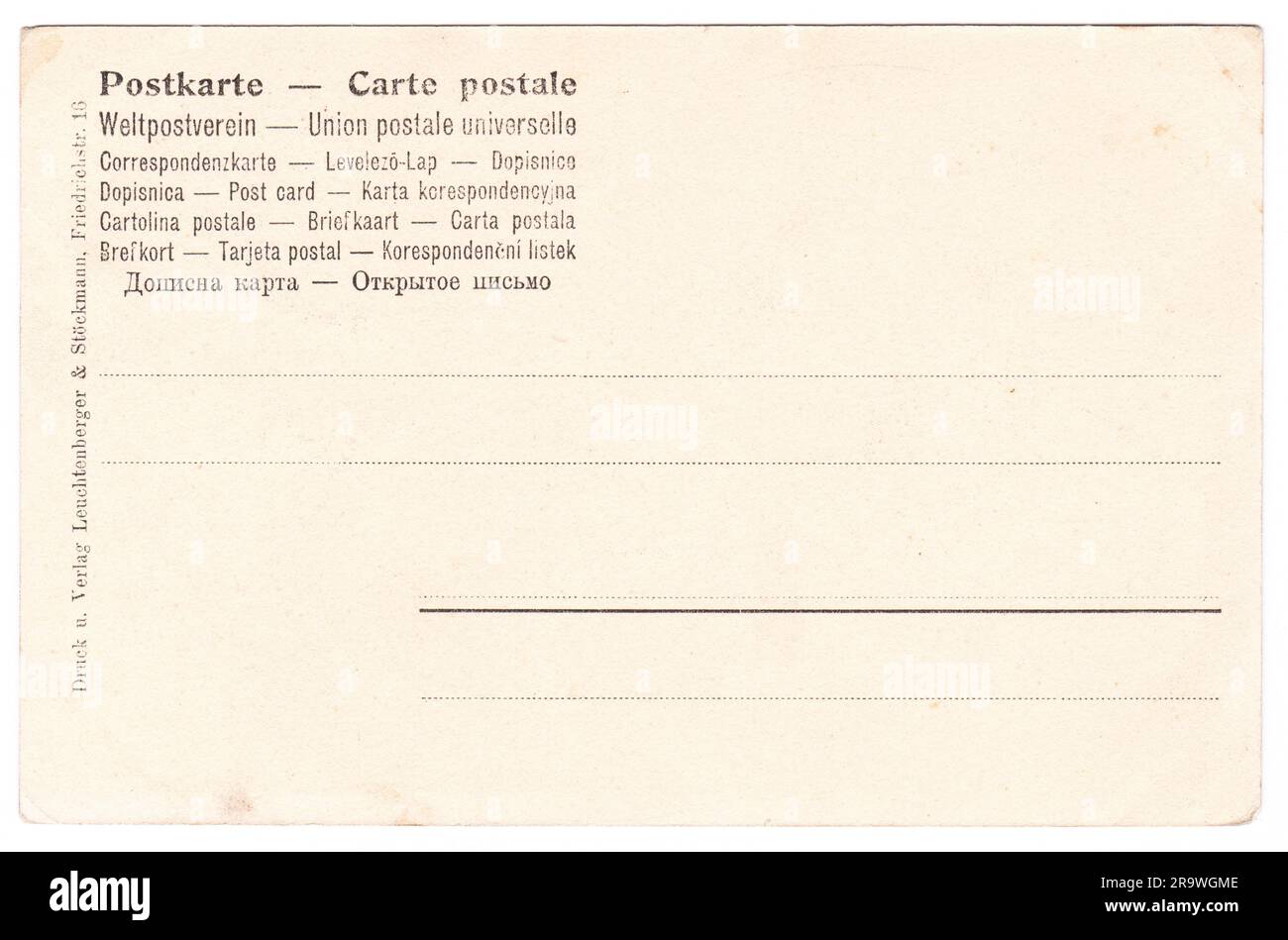 Retro cartolina vintage con bordi intemprati su sfondo bianco stampata nel 1910, Germania Foto Stock