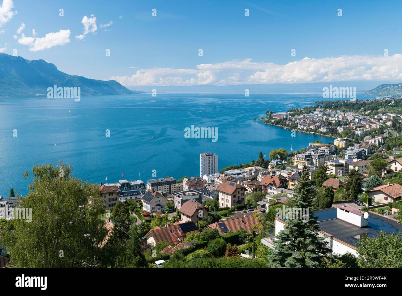 Vista di Montreux e del Lago di Ginevra, Montreux, Lac Leman, District de la Riviera-Pays-d'Enhaut, Canton Vaud, Svizzera Foto Stock