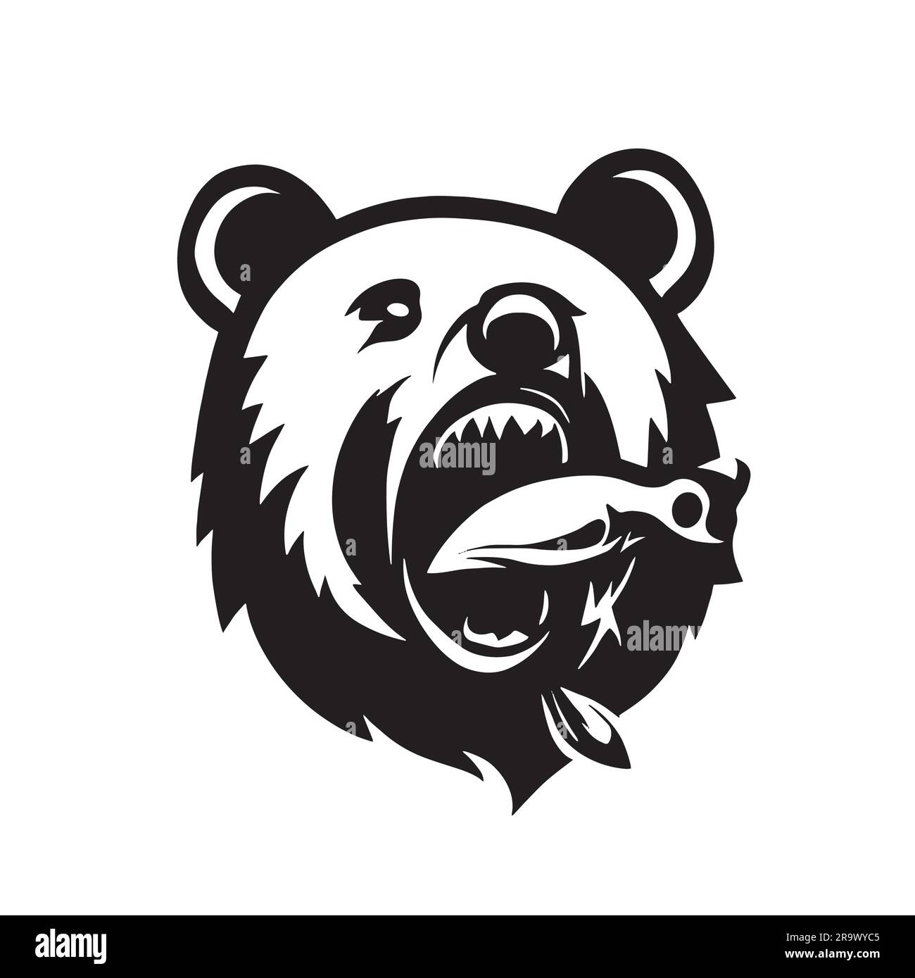 illustrazione del logo bear eating fish Illustrazione Vettoriale