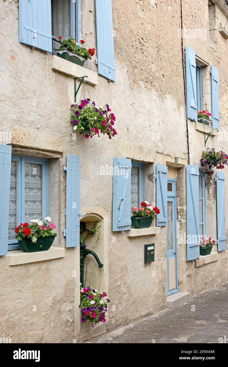 House Facade, Azay-le-Rideau, Indre-et-Loire, Centre, Francia, Loire Valley Foto Stock