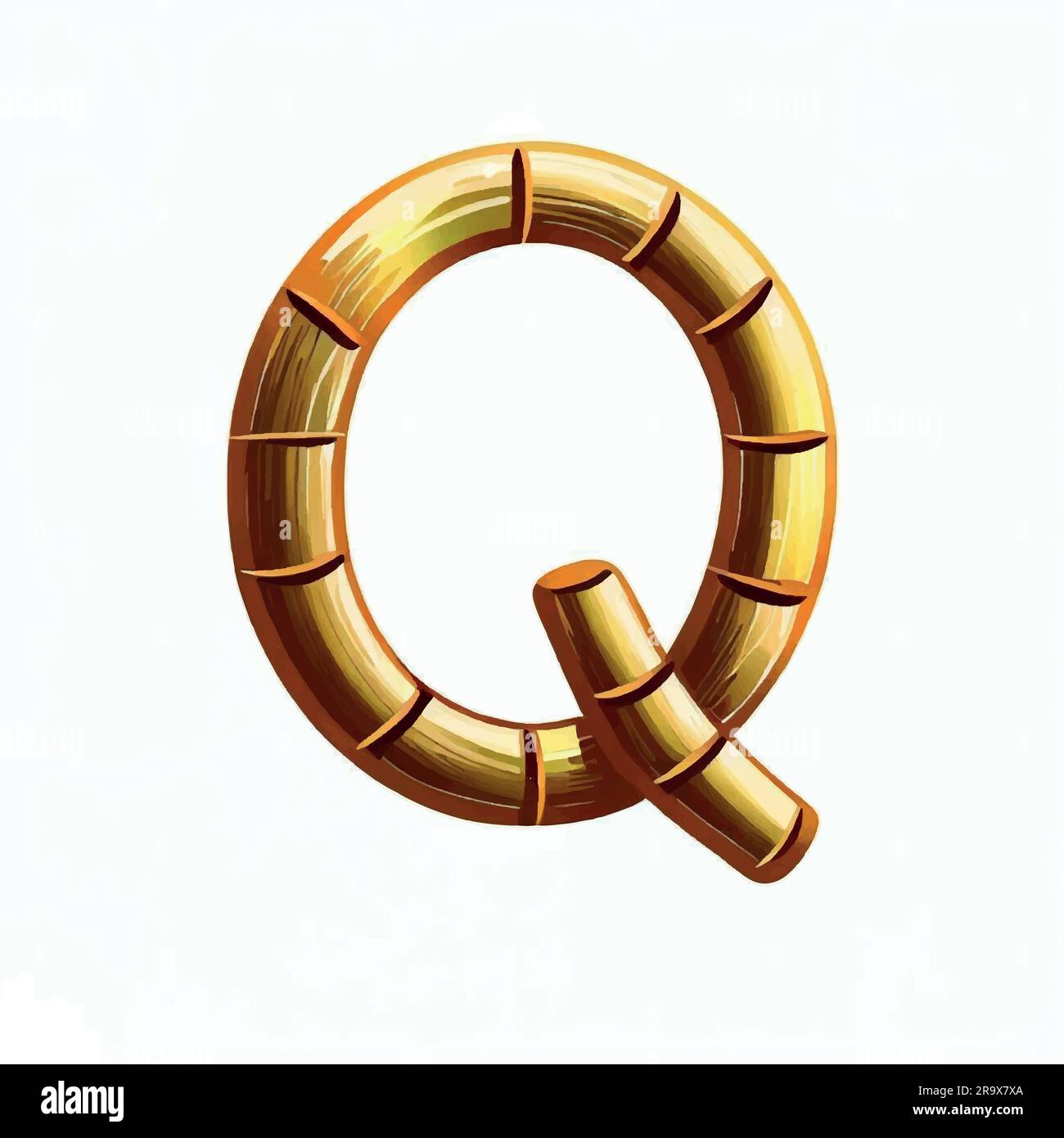 Icona del logo Q in bambù su sfondo bianco Illustrazione Vettoriale
