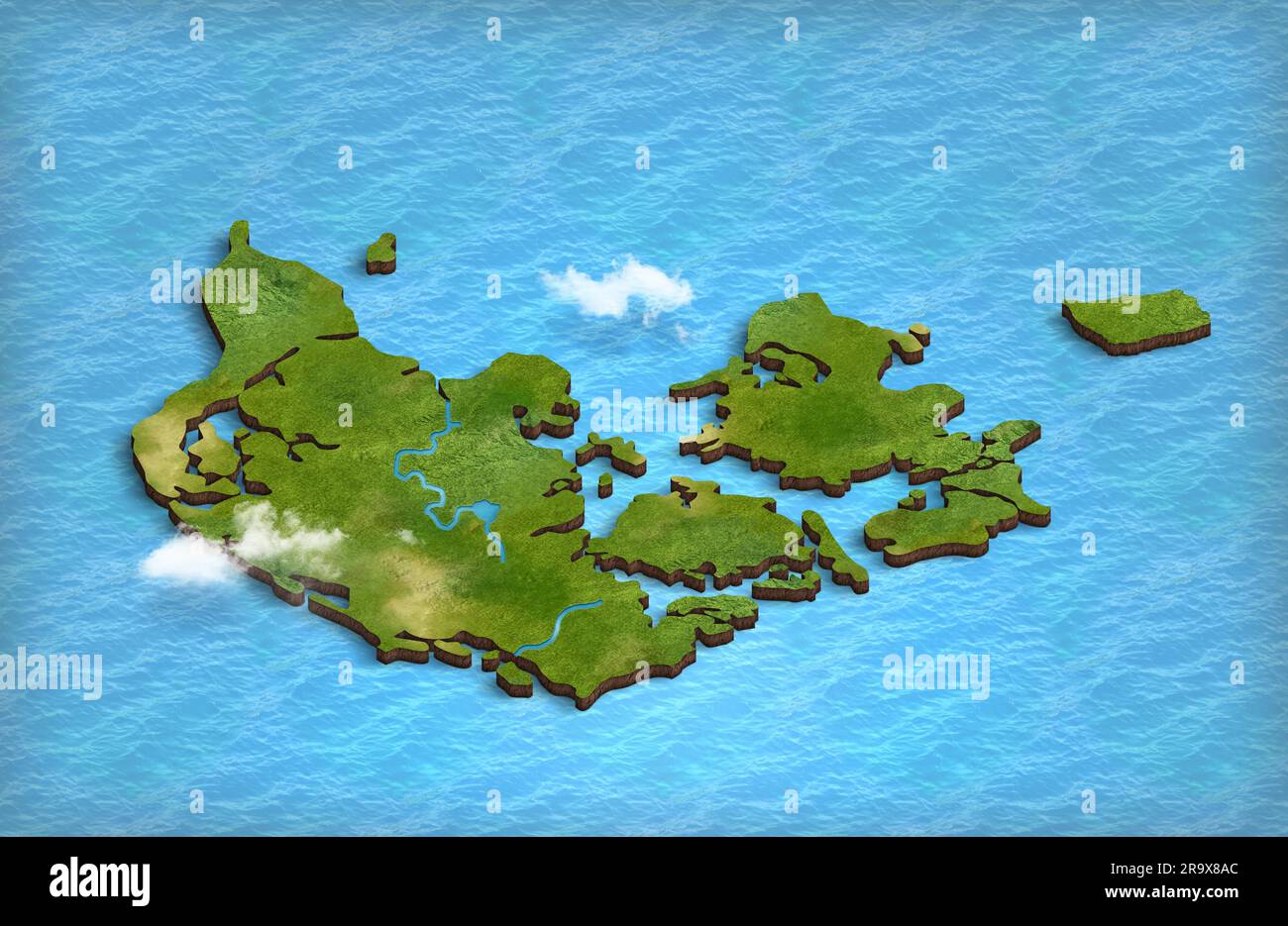 Danimarca mappa in 3d nell'oceano blu Foto Stock