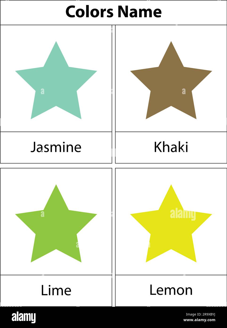 Nome colori Star Learning. Illustrazione vettoriale. sfondo bianco. Illustrazione vettoriale. Illustrazione Vettoriale