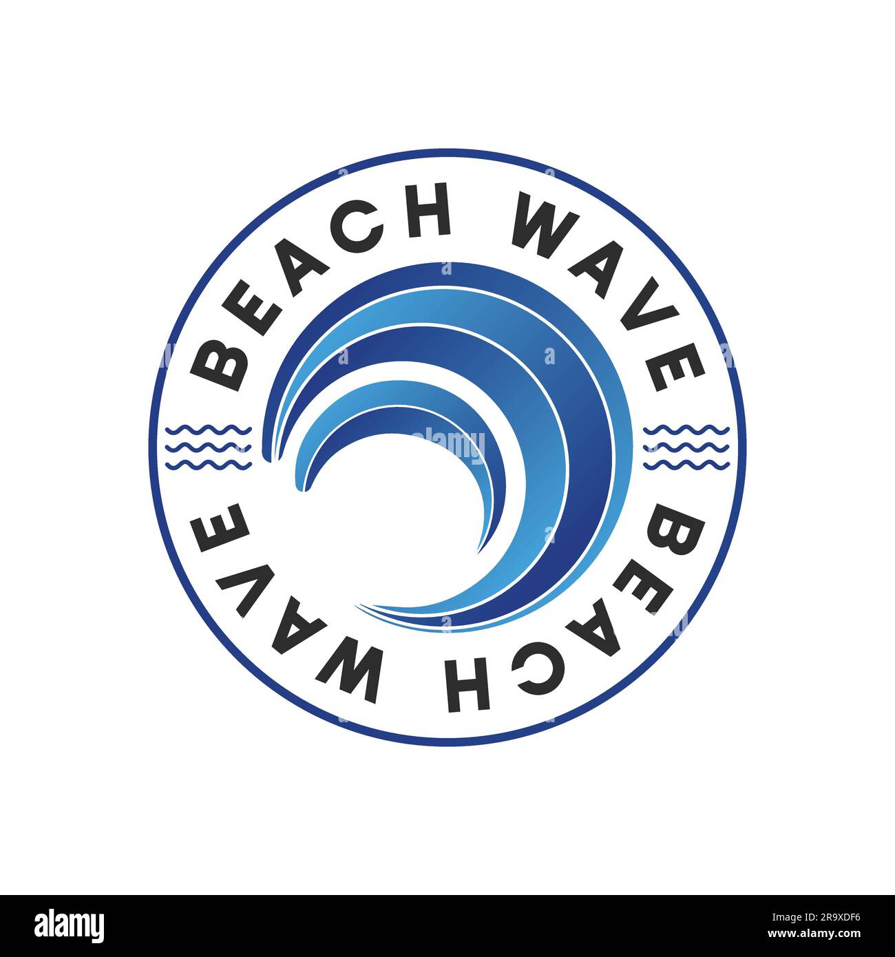 Design con logo Beach Waves Travel logotipo per il surf in spiaggia 3D Water Sea Waves Illustrazione Vettoriale