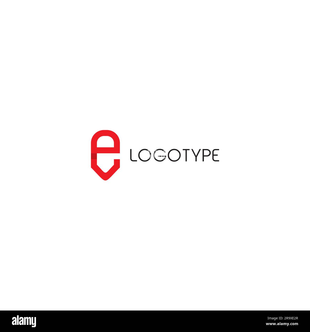 Logo e Letter Logo semplice e univoco. Combinazione lettera e + matita Illustrazione Vettoriale