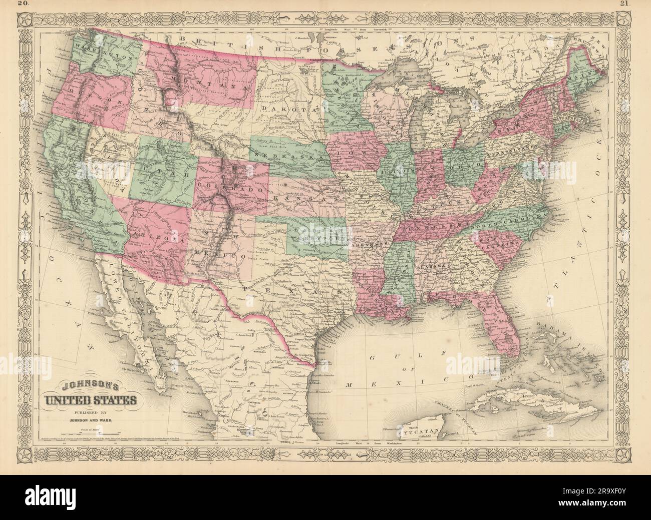 Gli Stati Uniti di Johnson. Wyoming parte del territorio del Dakota 1866 vecchia mappa antica Foto Stock