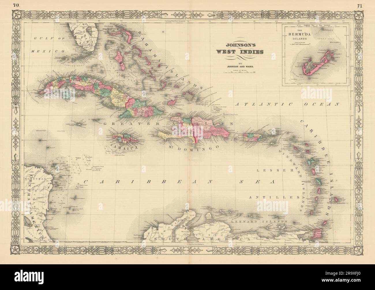 Johnson's West Indies. Isole Bermuda. Caraibi Bahamas Antilles 1866 mappa Foto Stock