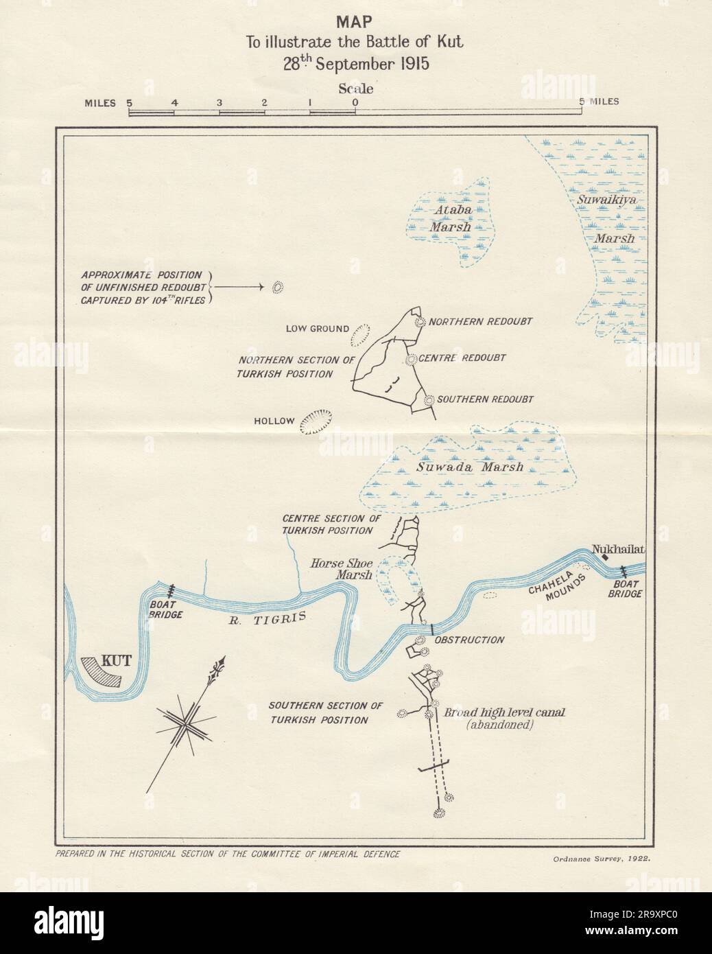 Battaglia di es Sinn, 28 settembre 1915. Kut. Mesopotamia Iraq 1923 mappa Foto Stock