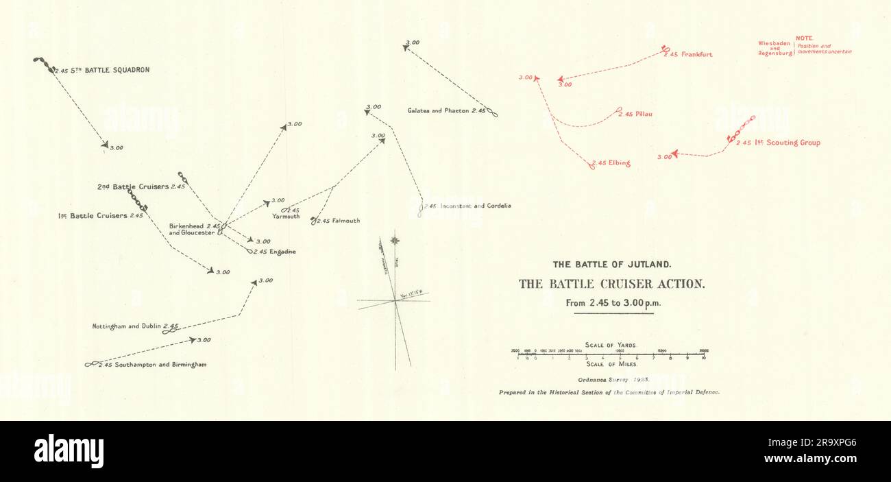 Battaglia dello Jutland. Battle Cruiser Action 2,45-3,00 PM 31 maggio 1916. WW1. mappa 1923 Foto Stock
